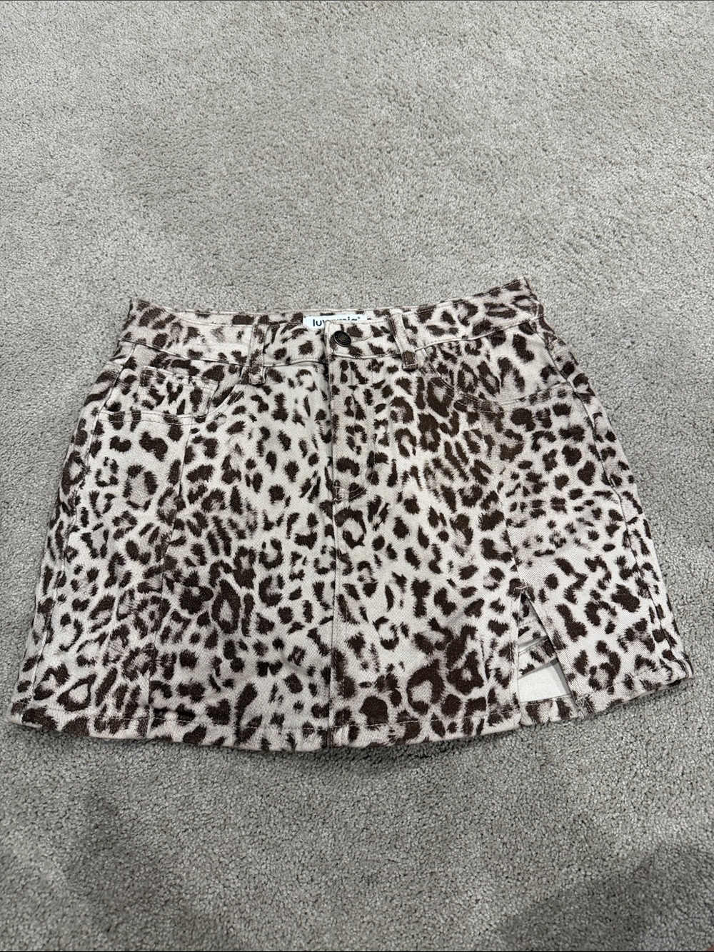 Leopard Print Mini Skirt in Brown and Cream